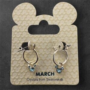 Disney Mickey Icon Aquamarine-Color Swarovski Crystal Hoop Earrings NWT